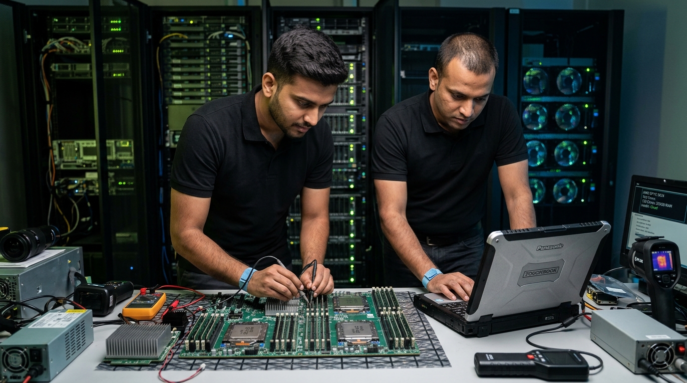 Scalewithus Infrastructure Engineers Assembling Bare-Metal AMD Hardware in Lab